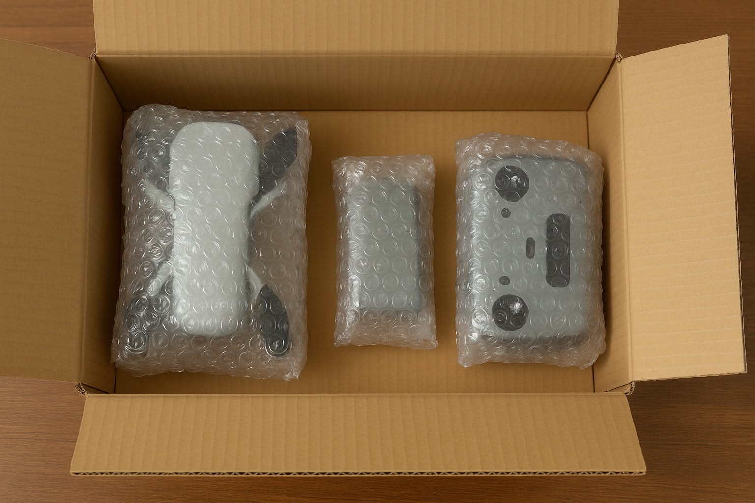 Equipo protegido individualmente con plástico burbuja
